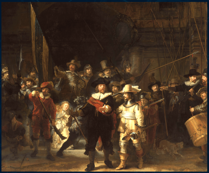 Photo de la toile  «Ronde de Nuit» de Rembrandt. 