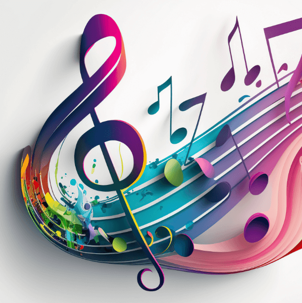 Illustration d’une portée de musique multicolore. 
