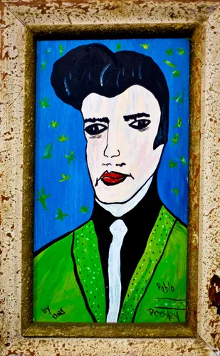 Une toile représentant Elvis, mais de façon enfantine. 