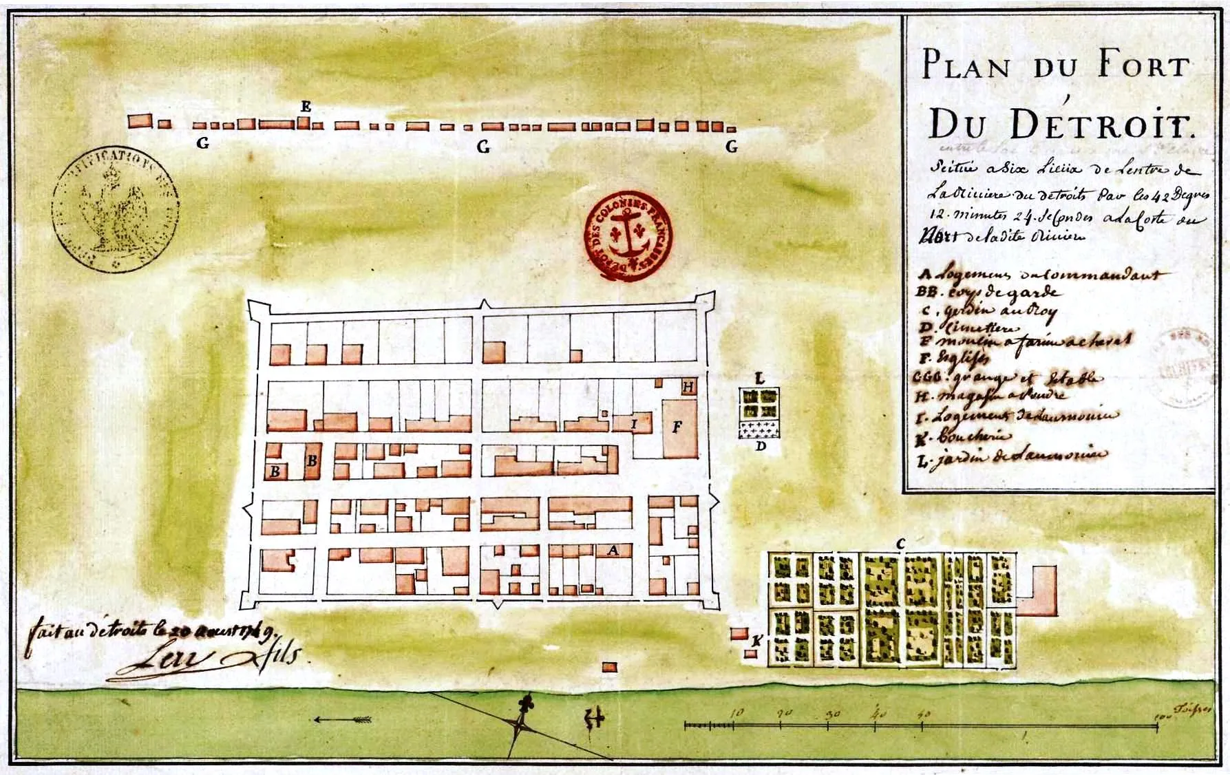 Le plan montre un petit quadrillé de rues et de bâtiments sur fond vert.