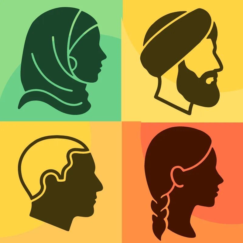Quatre silhouettes de profils de visages d'origines diverses.