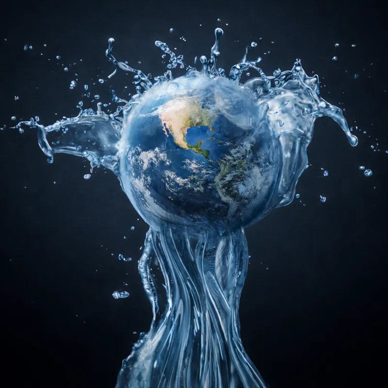 Illustration de la planète Terre recouverte par une éclaboussure d’eau.