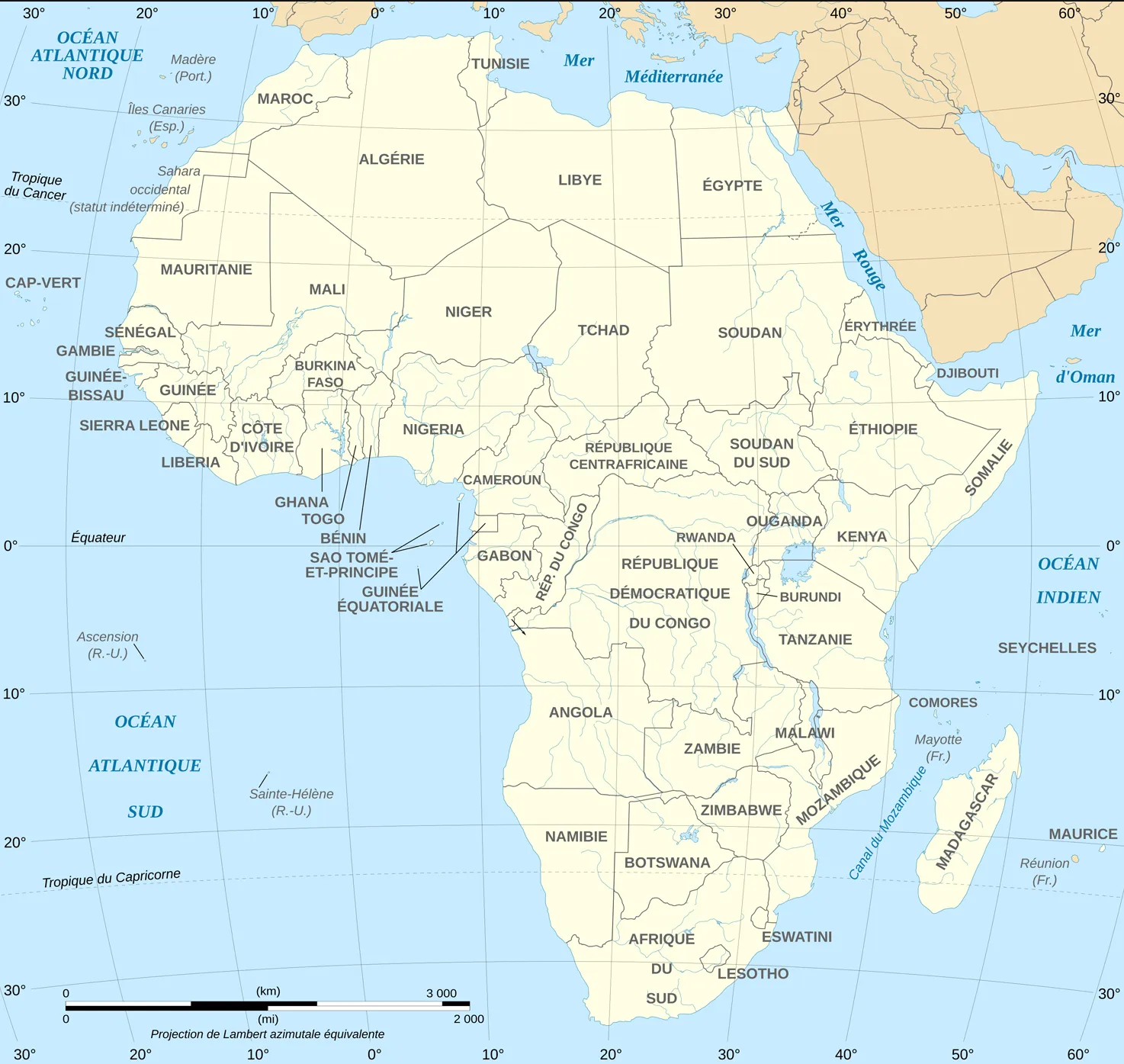 Carte politique de l'Afrique montrant les pays et leurs frontières.