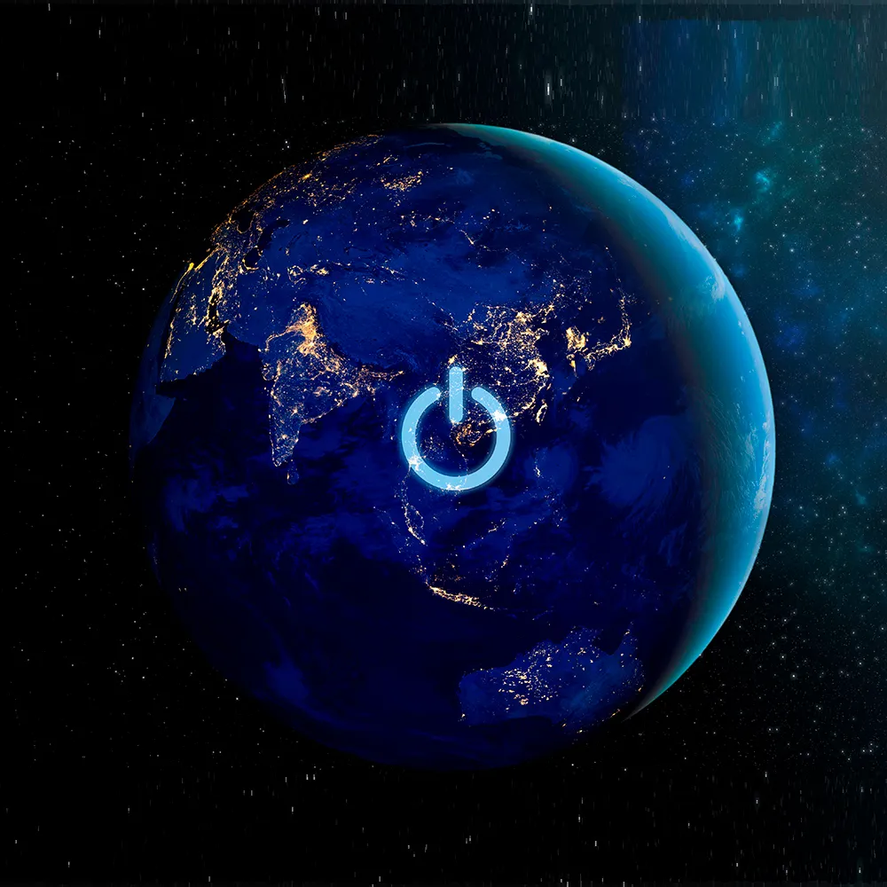 Illustration de la planète Terre avec un bouton d’alimentation à l’intérieur.